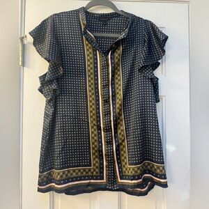 Ann Taylor Black and Green Patterned Blouse